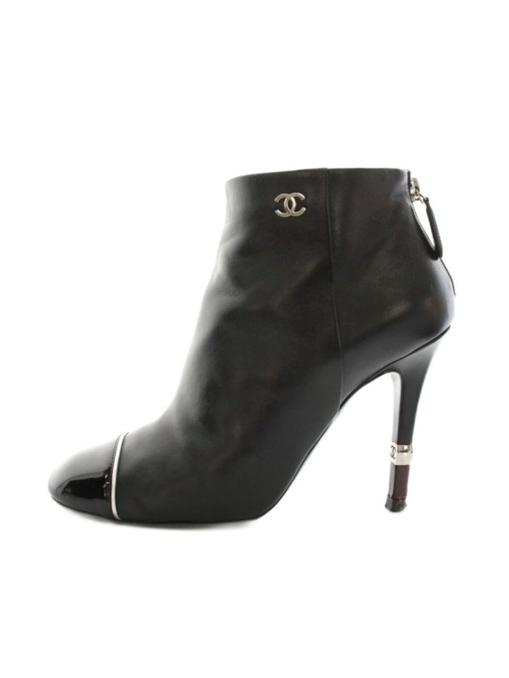 Chanel Short Boots Round Toe High Heel CC Logo Leather Black YT - Picture 2 of 8